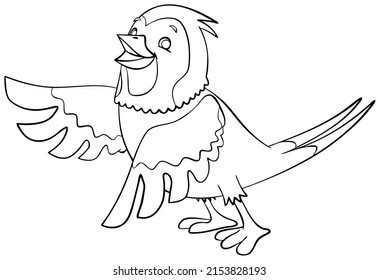 Bird. Element for coloring page. Cartoon style.