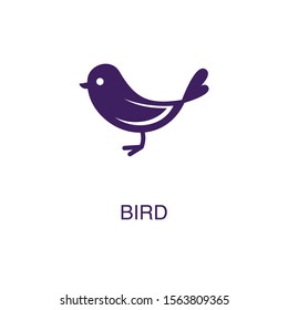 Bird element in flat simple style on white background. Bird icon, with text name concept template