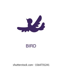 Bird element in flat simple style on white background. Bird icon, with text name concept template
