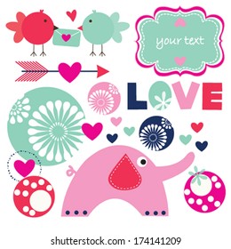 bird elephant invitation card vector illustration