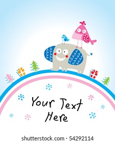 bird and elephant merry christmas greeting