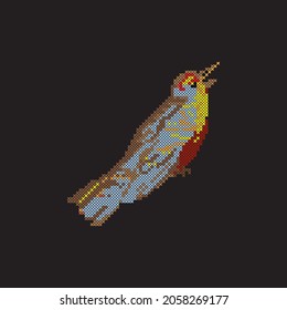 Bird embroidery, cross stitch pattern, ornament, vector isolated illustration.