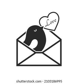 bird in envelope with love message. valentines design element. romantic and love message symbol