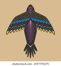Bird in ethnic style. Flat design. Hand drawn vector.