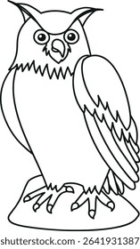 Bird Eurasian Eagle Owl Coloring Page for Kids, vector contour illustration isolated on white background