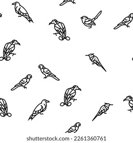 bird exotic animal nature wild vector seamless pattern thin line illustration