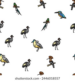bird exotic animal nature wild vector seamless pattern thin line illustration