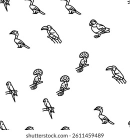 bird exotic animal nature wild vector seamless pattern thin line illustration