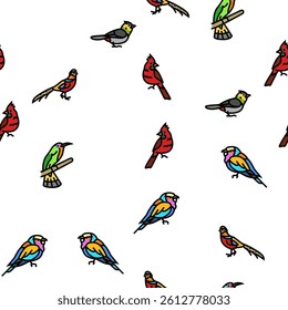 bird exotic animal nature wild vector seamless pattern thin line illustration