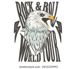 Bird face sketch. Eagle music poster design. Rock and roll vintage print design. Eagle artwork for apparel,  posters, background and others. Rock world tour artwork. Rock star vintage artwork.