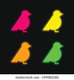 Bird Facing Right four color glowing neon vector icon