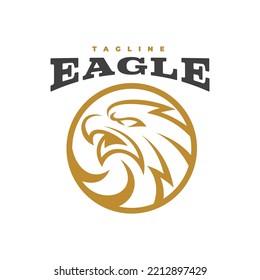 Bird falcon and circle frame logo design, eagle or hawk badge emblem vector icon