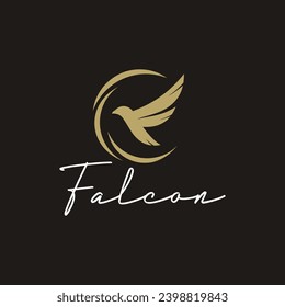 Bird falcon and circle frame logo design, eagle or hawk badge	
