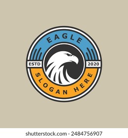 Diseño del logotipo del marco del halcón y del círculo del pájaro, icono del Vector del emblema de la insignia del águila o del halcón