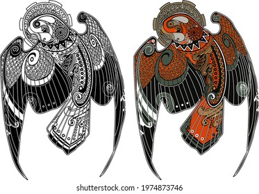 Bird falcon pattern in scandinavian Celtic Irish Native American style