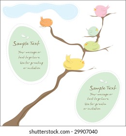 Bird Family - Invitation or greeting card for wedding, shower or special occasions