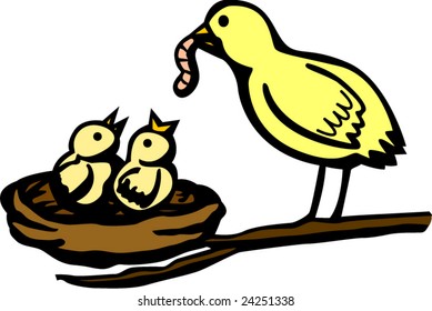bird family in a nest