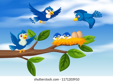 Tree Branch Birds Collection Illustration Stock Vector (Royalty Free ...