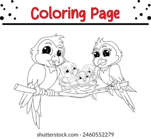 bird family tree coloring book page for kids.