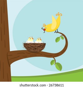 bird family vector illustration