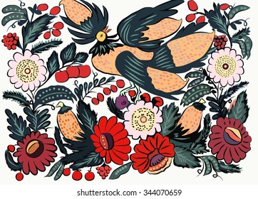 bird fantasy stylized folk  style color