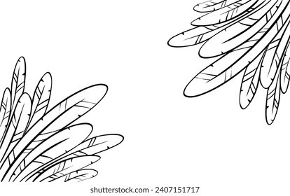 Bird Feather Background with black and white line art style.