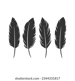 Bird Feather black set collection, Feather vector illustration