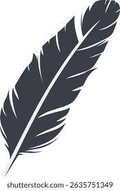 Bird Feather Black Silhouette Isolated on White Background. Vector Illustration