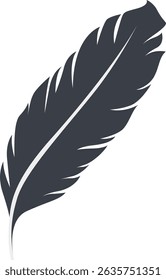 Bird Feather Black Silhouette Isolated on White Background. Vector Illustration