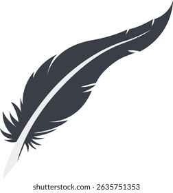 Bird Feather Black Silhouette Isolated on White Background. Vector Illustration