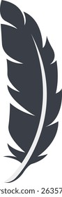 Bird Feather Black Silhouette Isolated on White Background. Vector Illustration