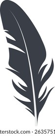 Bird Feather Black Silhouette Isolated on White Background. Vector Illustration