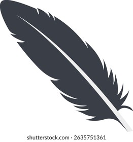 Bird Feather Black Silhouette Isolated on White Background. Vector Illustration
