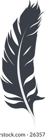 Bird Feather Black Silhouette Isolated on White Background. Vector Illustration