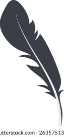 Bird Feather Black Silhouette Isolated on White Background. Vector Illustration