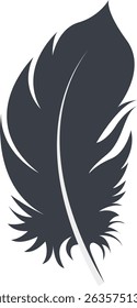 Bird Feather Black Silhouette Isolated on White Background. Vector Illustration
