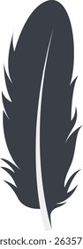 Bird Feather Black Silhouette Isolated on White Background. Vector Illustration