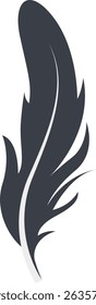 Bird Feather Black Silhouette Isolated on White Background. Vector Illustration
