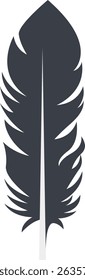 Bird Feather Black Silhouette Isolated on White Background. Vector Illustration