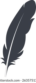 Bird Feather Black Silhouette Isolated on White Background. Vector Illustration