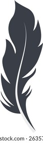 Bird Feather Black Silhouette Isolated on White Background. Vector Illustration