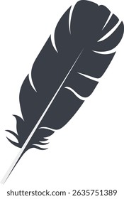 Bird Feather Black Silhouette Isolated on White Background. Vector Illustration