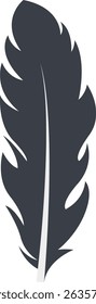 Bird Feather Black Silhouette Isolated on White Background. Vector Illustration