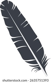 Bird Feather Black Silhouette Isolated on White Background. Vector Illustration