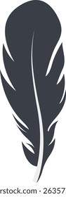 Bird Feather Black Silhouette Isolated on White Background. Vector Illustration