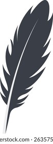 Bird Feather Black Silhouette Isolated on White Background. Vector Illustration