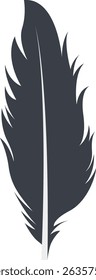 Bird Feather Black Silhouette Isolated on White Background. Vector Illustration