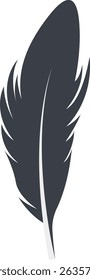 Bird Feather Black Silhouette Isolated on White Background. Vector Illustration