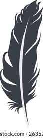 Bird Feather Black Silhouette Isolated on White Background. Vector Illustration