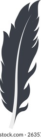 Bird Feather Black Silhouette Isolated on White Background. Vector Illustration